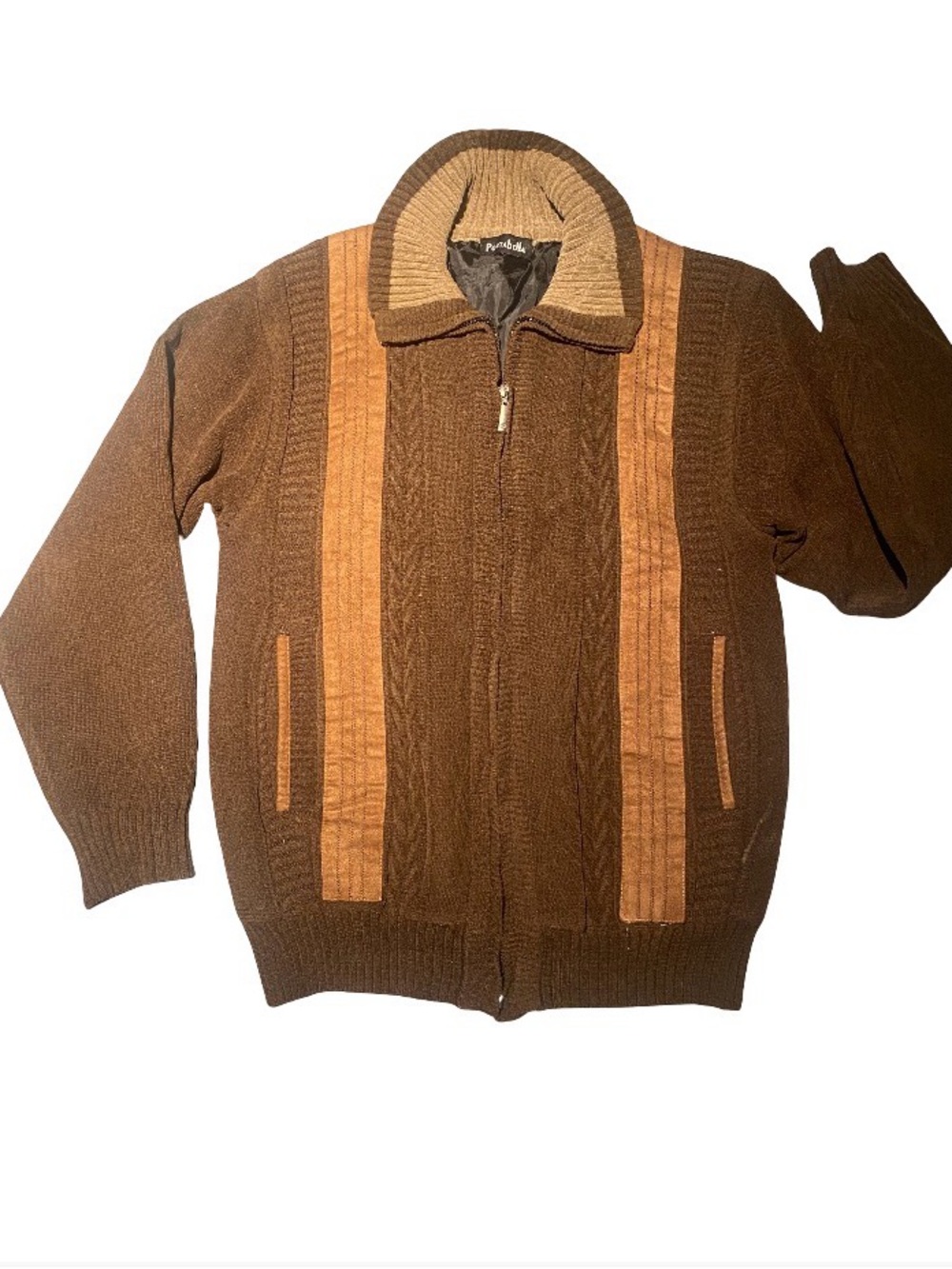 Men's Brown and Tan Zip-Up Knit Sweater Jacket